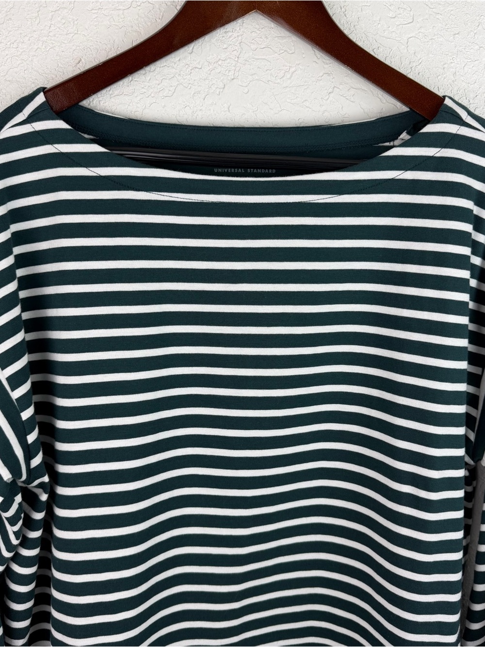 Universal Standard | Green White Striped Boatneck Long-Sleeve Top - Picture 2 of 10